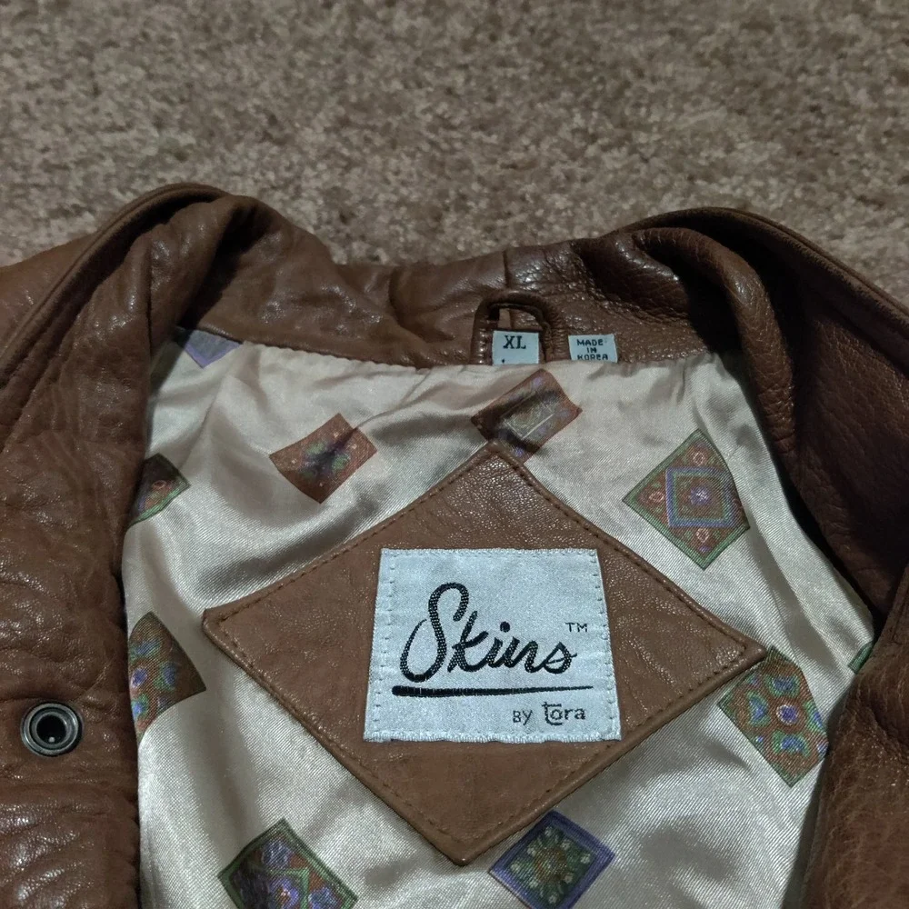 Vintage Skins by Tora Super Soft Leather Jacket Brown 70s Bomber Groovy Men's XL